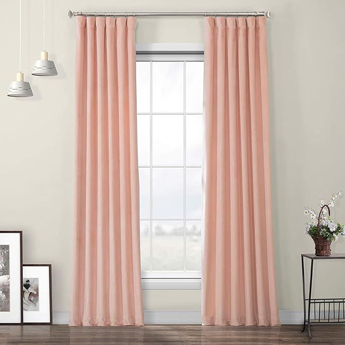 HPD Half Price Drapes VPYC Heritage Plush Velvet Curtain (1 Panel), 50 X 108, Peach Blossom | Amazon (US)