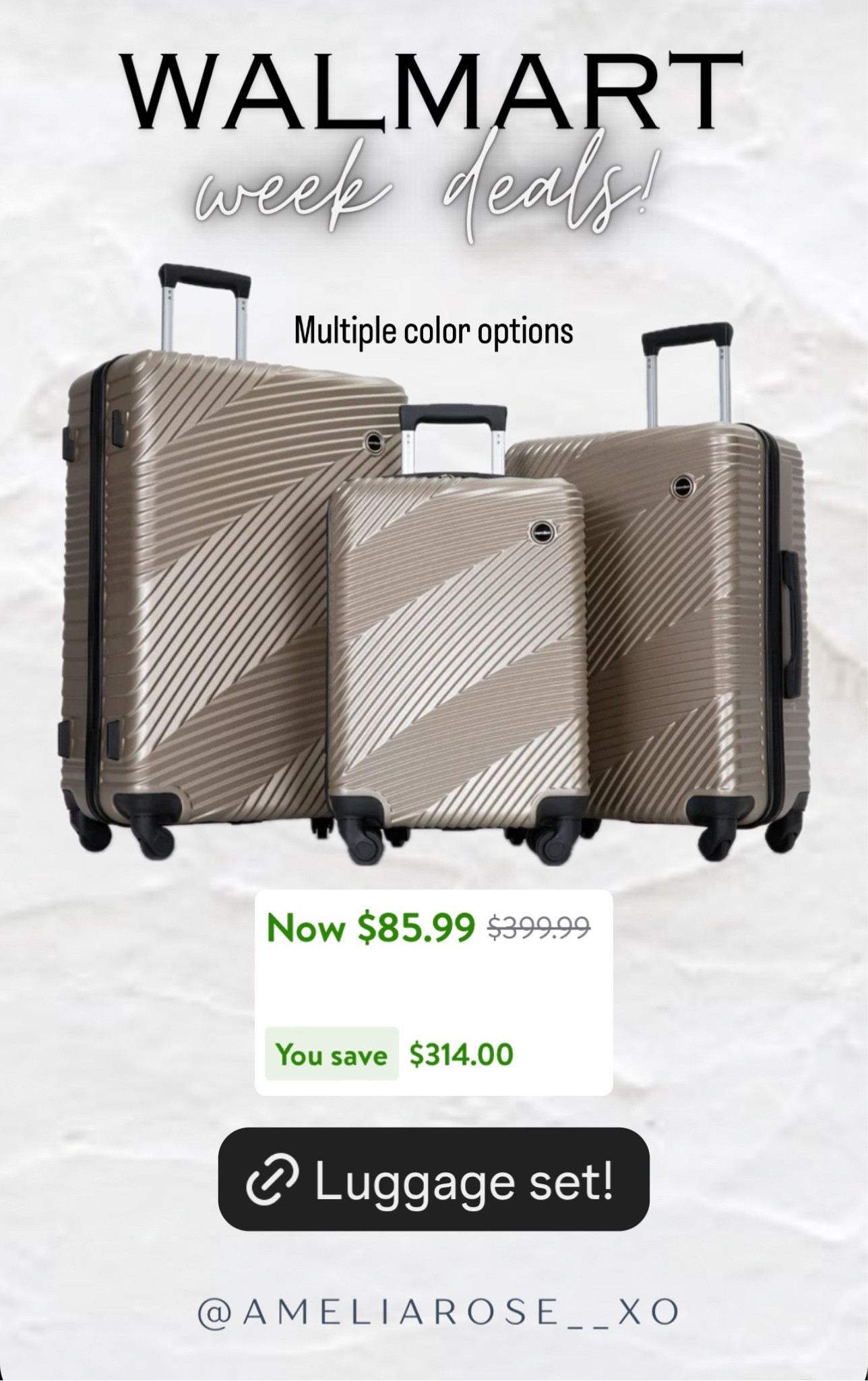 3 set luggage on major price drop! Walmart week ends today! 

#LTKItBag #LTKTravel #LTKSummerSales