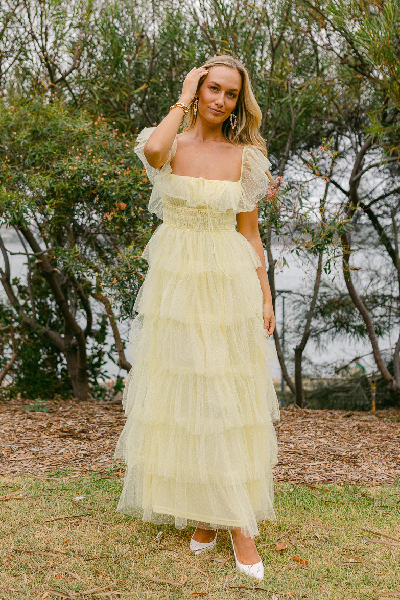 Valensole Swiss Dot Maxi Dress - Yellow | Confête