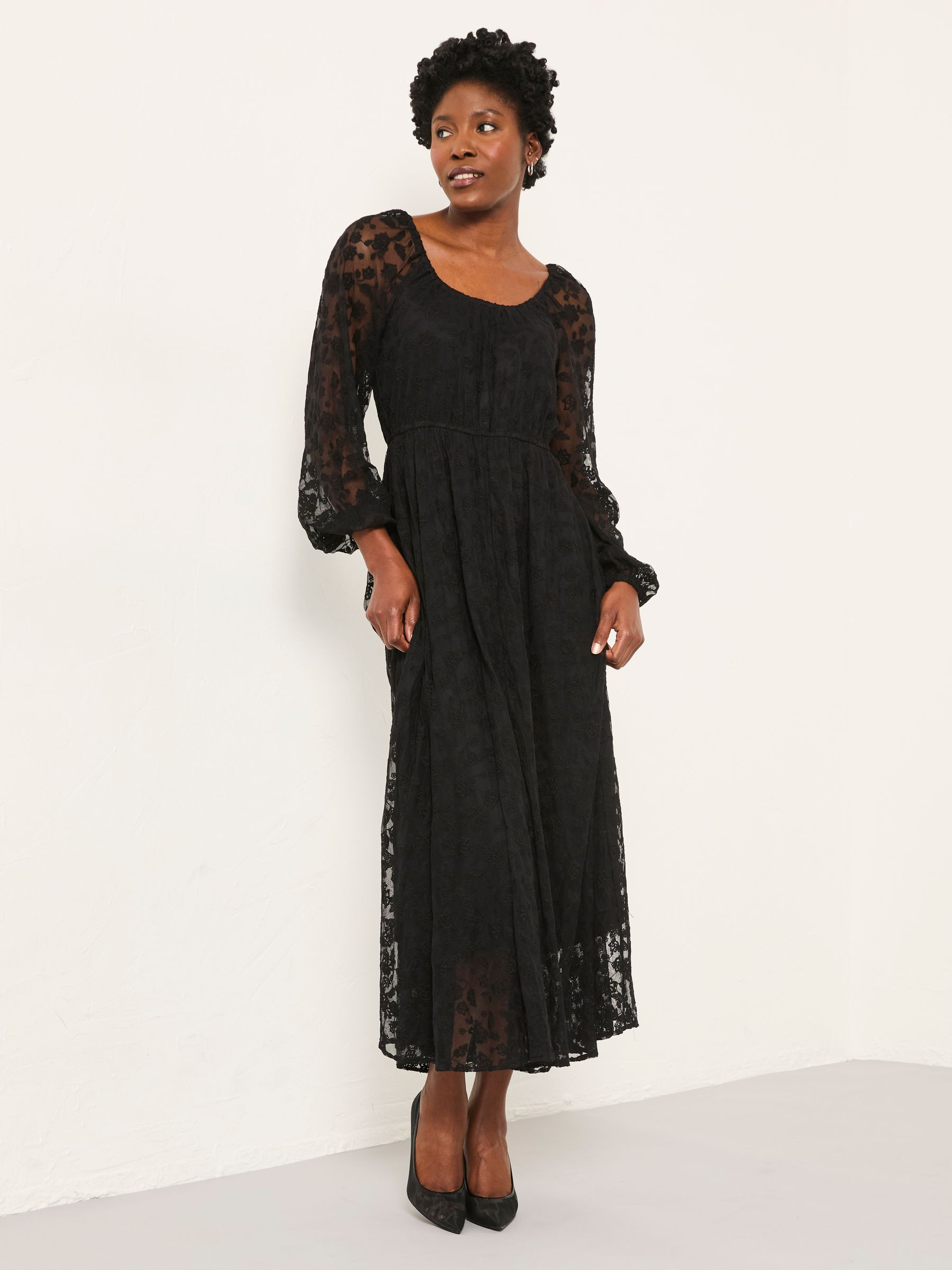 Maude Black Regular Lace Midi Dress | FatFace | Fat Face