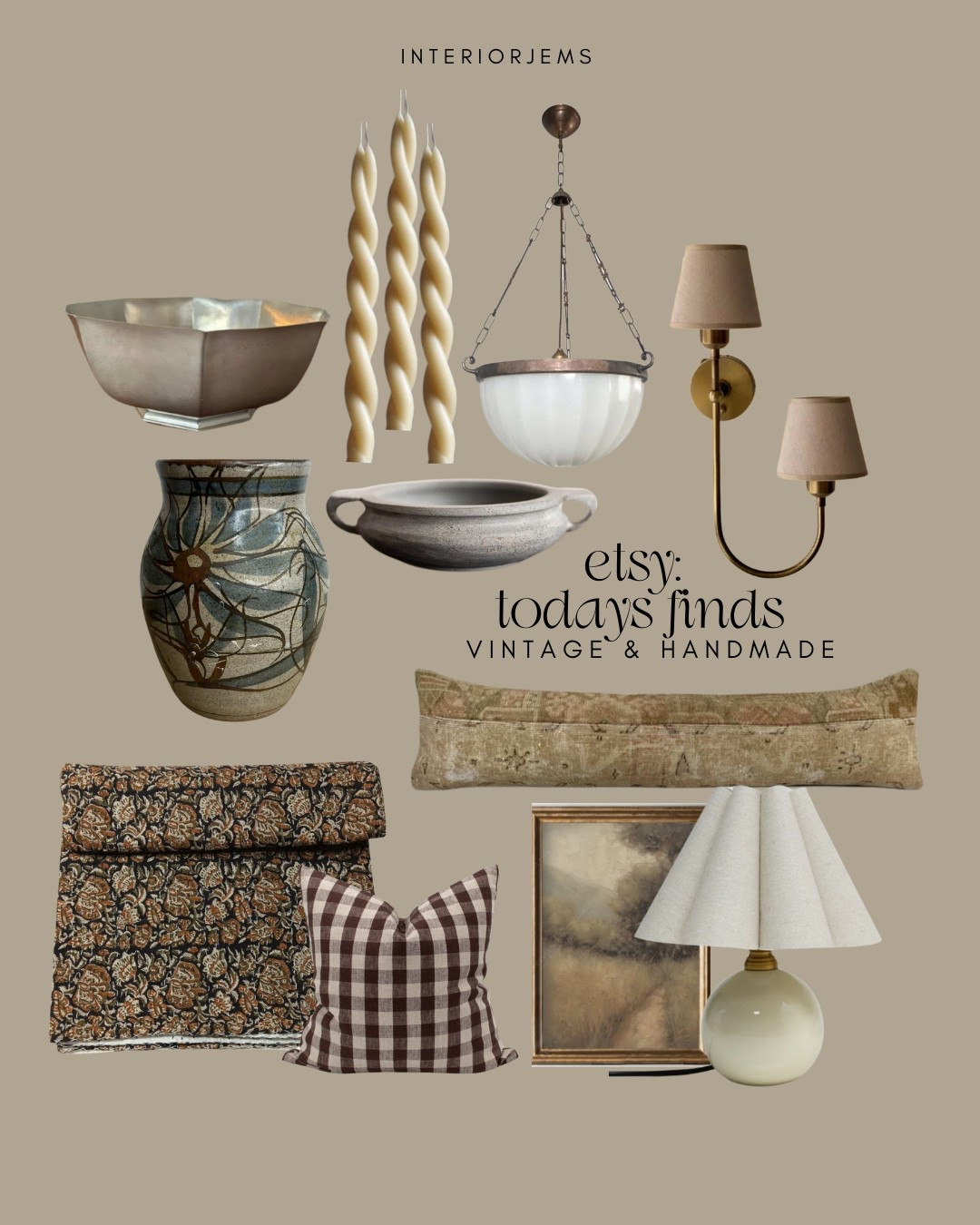 Todays finds from Etsy, vintage and handmade from Etsy, double wall, sconces, decorative vase, beeswax, twisted candles, pewter, antique bowl, tiny lamp, brown, gang pillow, handmade quilt, kantha the quilt, bed pillows

#LTKHome #LTKStyleTip #LTKSaleAlert