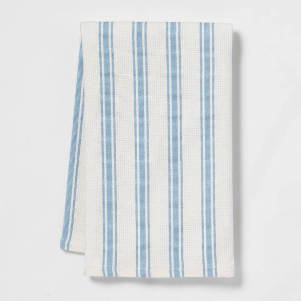 Cotton Basketweave Stripe Kitchen Towel Blue - Threshold&#8482; | Target