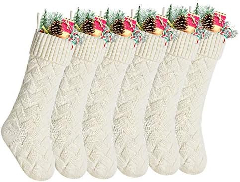 Kunyida Pack 6,18" Ivory Knit Christmas Stockings for Fireplace Hanging | Amazon (US)