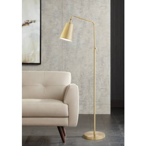 Zella Brushed Antique Brass Downbridge Floor Lamp | Lamps Plus