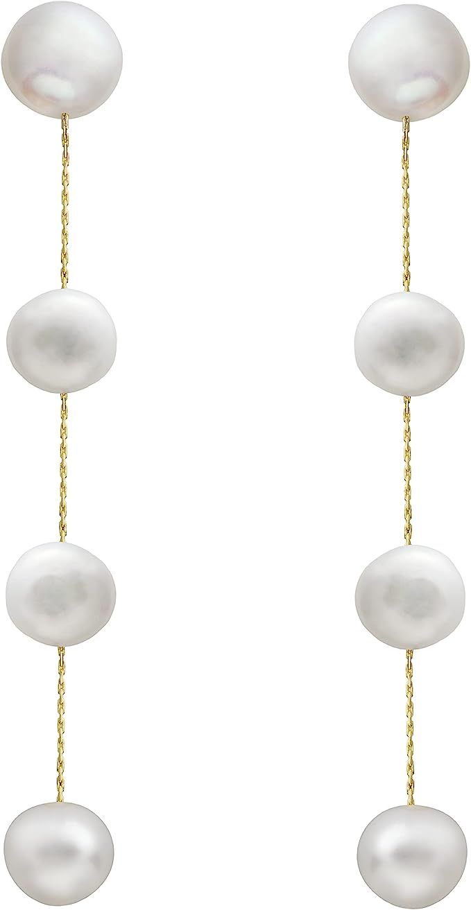 Long Pearl Dangle Earrings for Women 14K Gold Plated Sterling Silver Post Pearl Drop Tassel Earri... | Amazon (US)