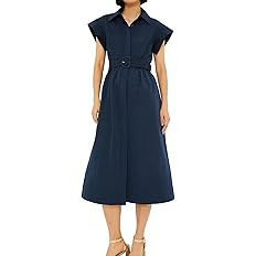 EZAPINE Womens 2025 Summer Short Sleeves Midi Dress Casual Button Down Long Dress with Belt | Amazon (US)