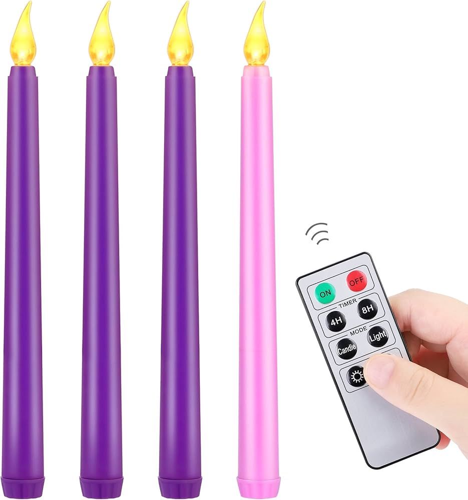 Fovths 4 Pack Flameless Advent Candle Christmas LED Taper Flame Candles 10.6 Inch Remote Controll... | Amazon (US)