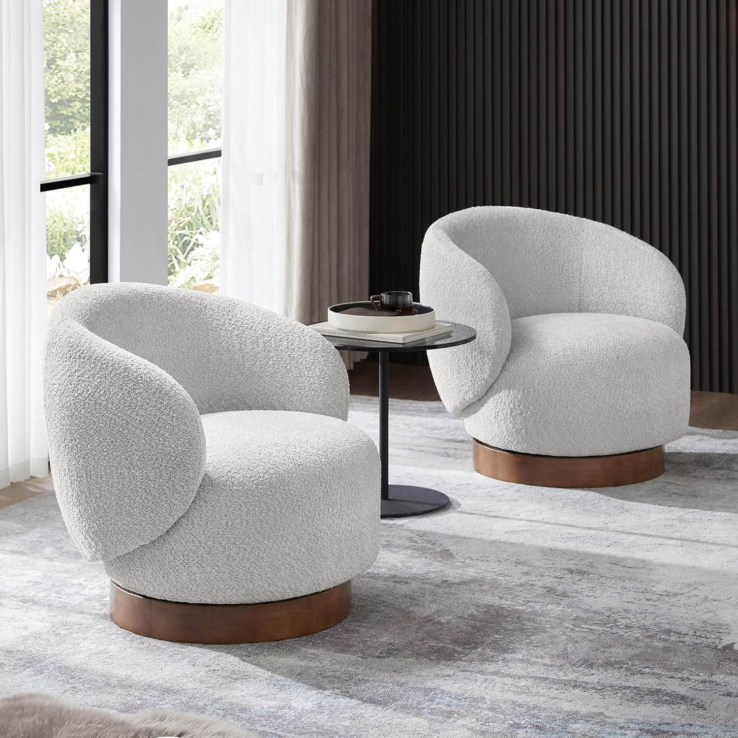 KISLOT Swivel Barrel Accent Chair, Boucle Fabric, Light Gray, 2-Pack | Amazon (US)