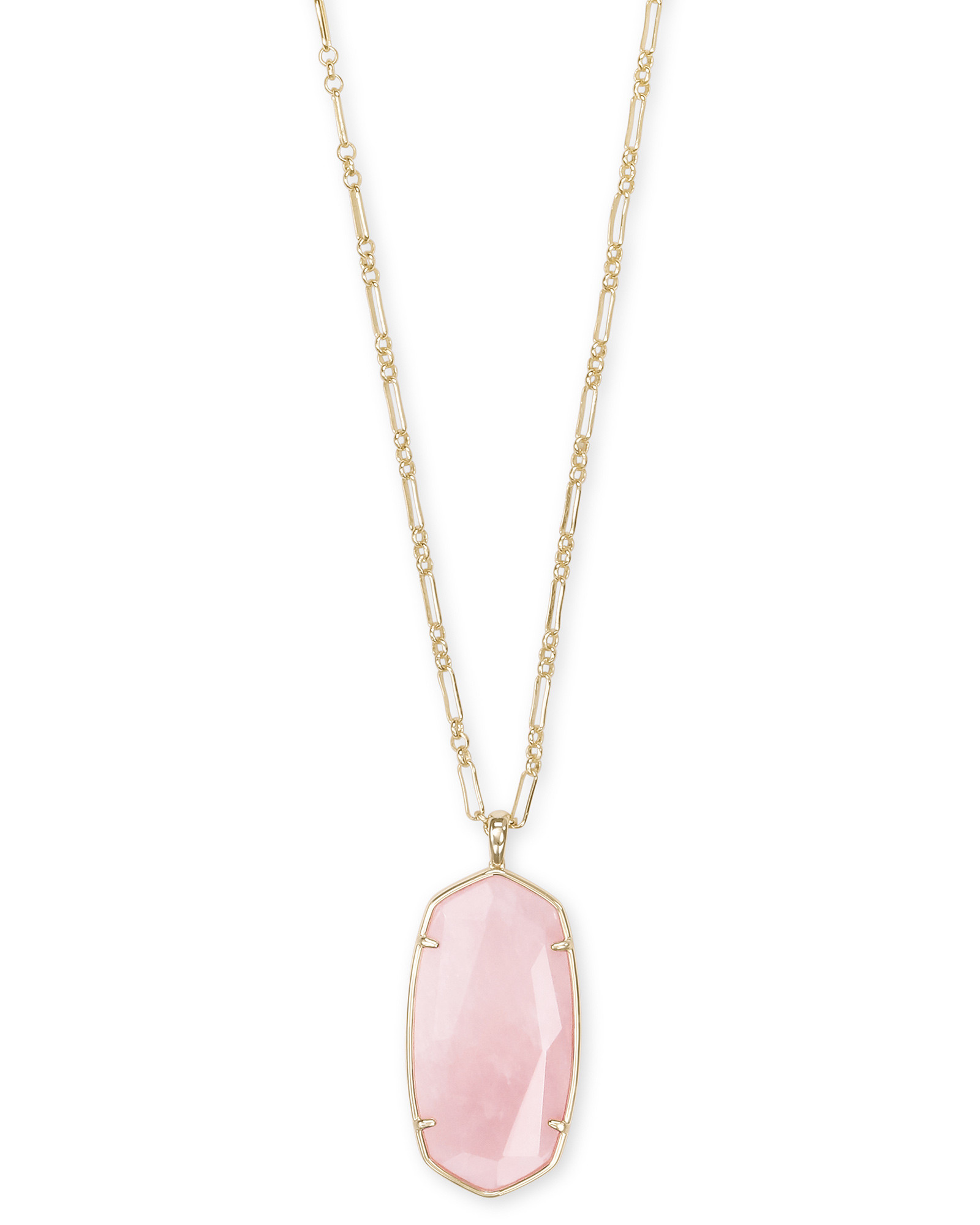 Faceted Reid Gold Long Pendant Necklace in Rose Quartz | Kendra Scott