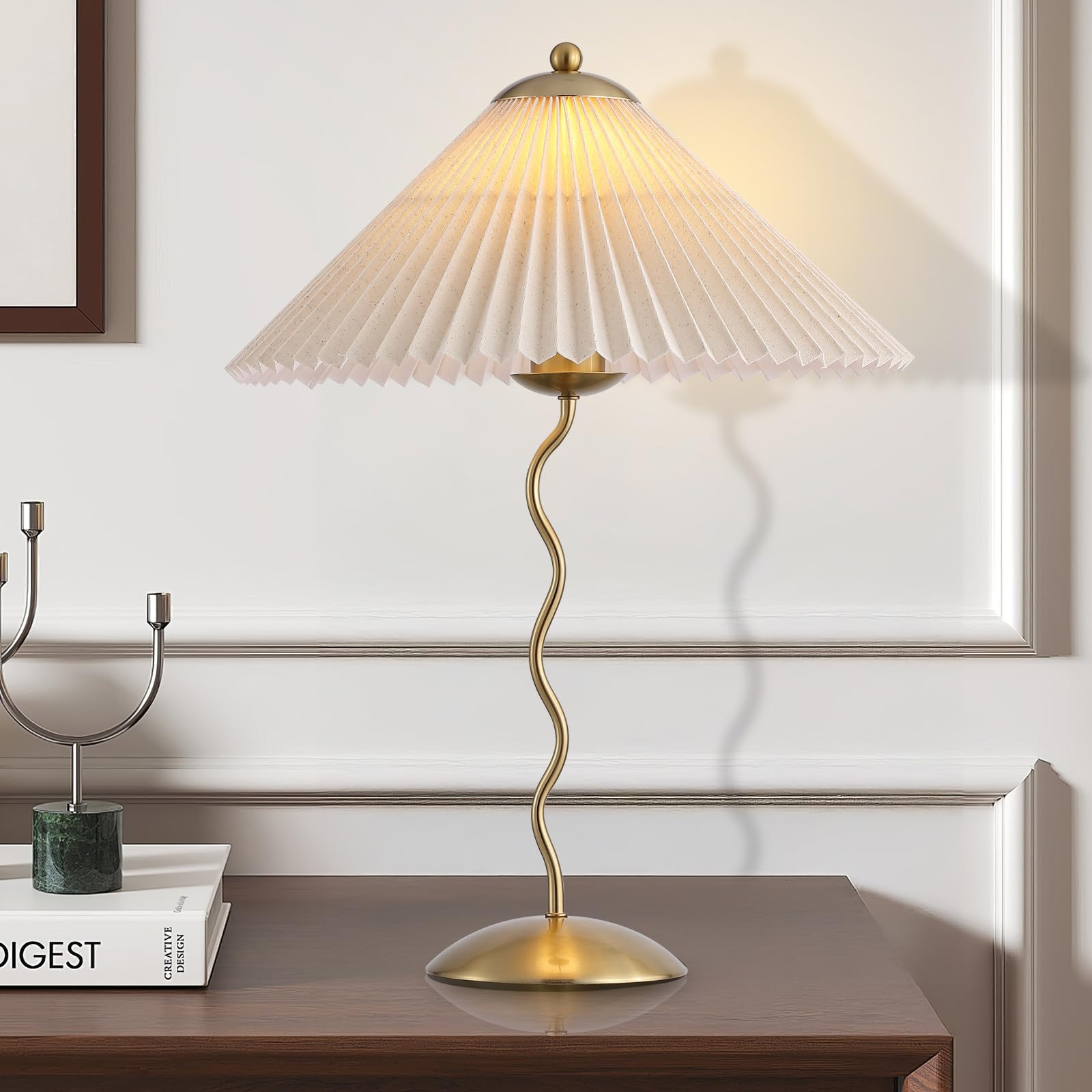 Pleated Table Lamp, S Tube Modern Table Lamp for Bedroom, Bedside Lamps with Organic Textured Lin... | Amazon (US)