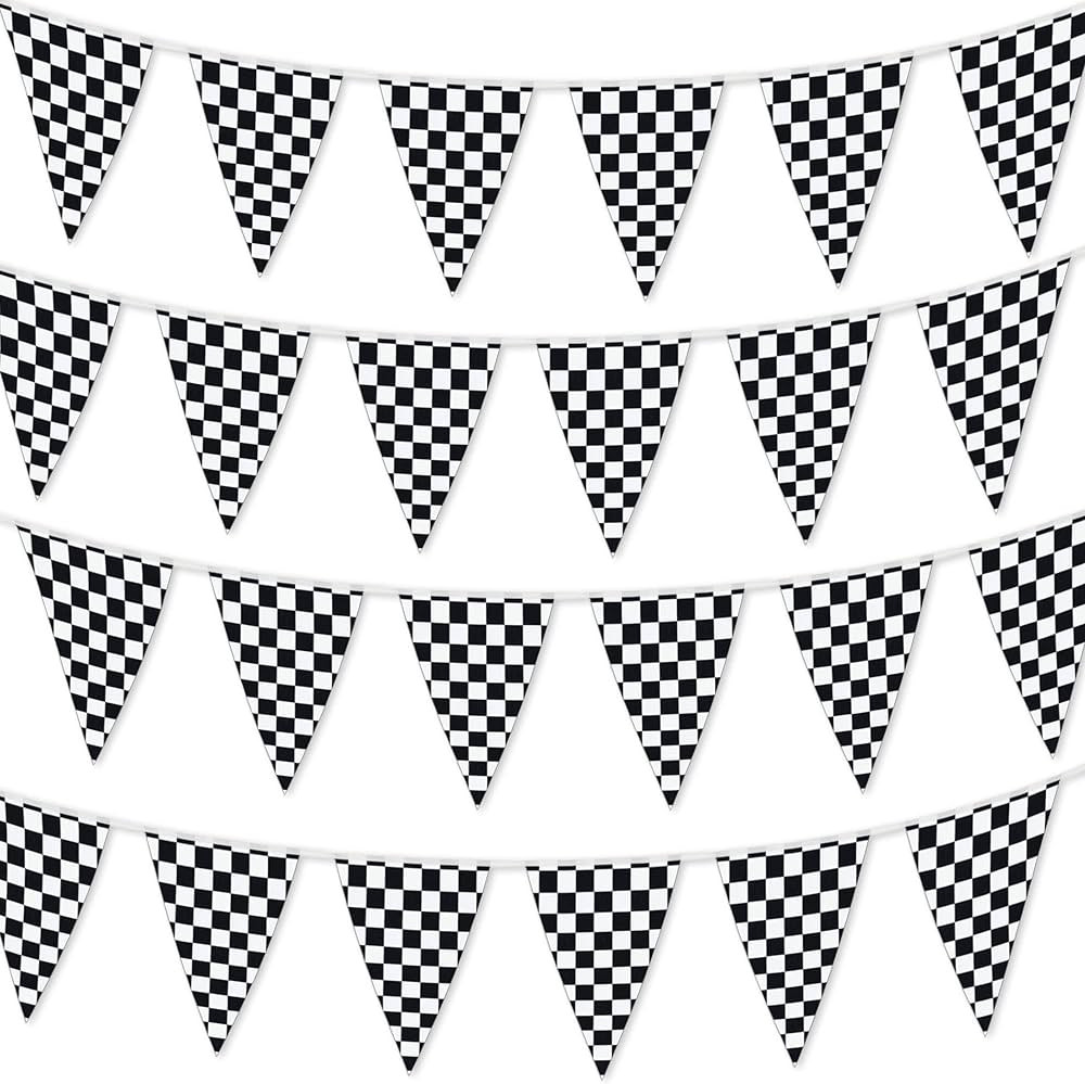 Checkered Flags Black and White 100’ FT Pennant Racing Banner | NASCAR Theme Party Decoration P... | Amazon (US)