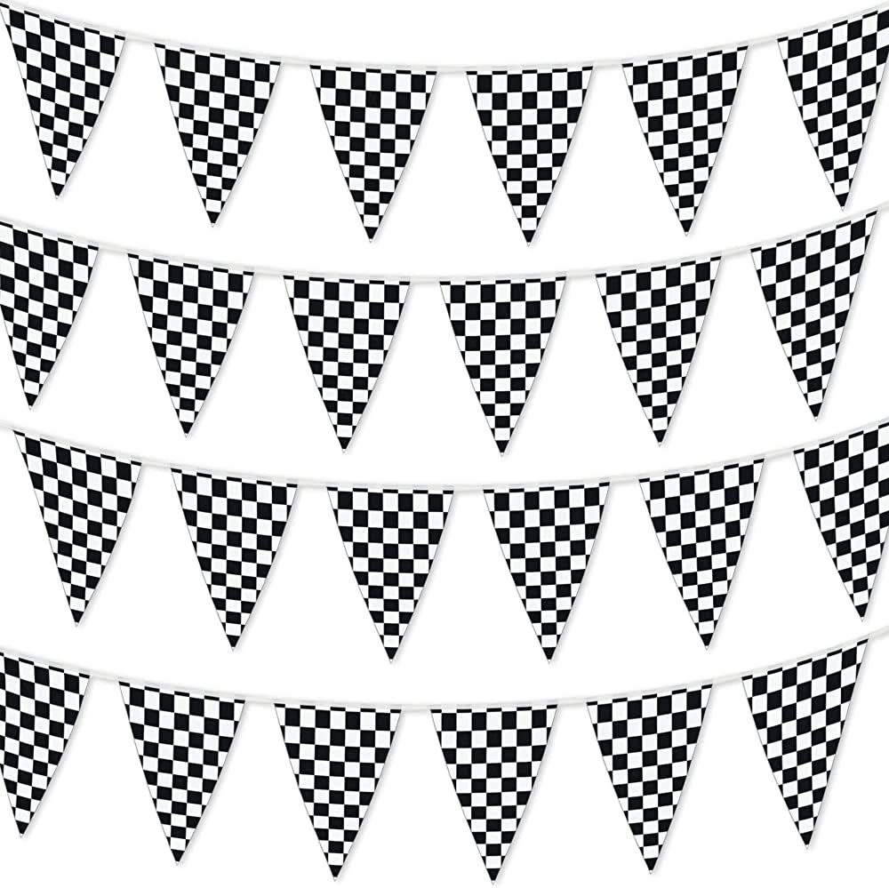 Checkered Flags Black and White 100’ FT Pennant Racing Banner | NASCAR Theme Party Decoration P... | Amazon (US)