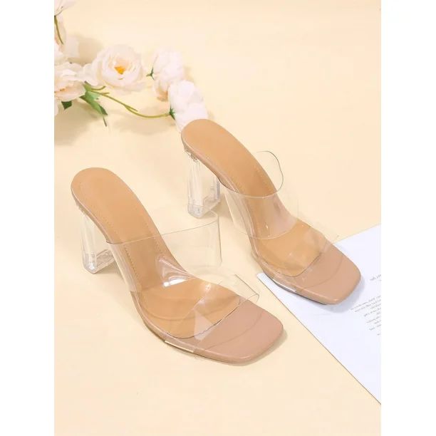 Women's Transparent Strap Chunky Heeled Mule Sandals Clear CN36(6) | Walmart (US)
