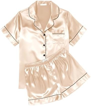 Ekouaer Womens Silk Satin Pajama Sets Soft Short Sleeve Button Down Sleepwear Top and Shorts 2 Pi... | Amazon (US)