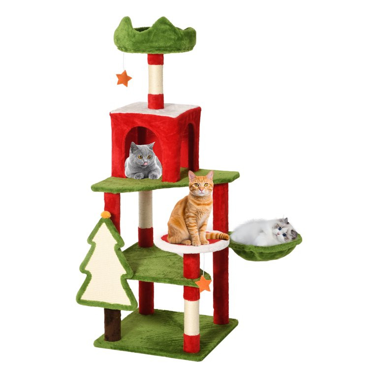 Uforic 54" Cat Tree Tower Condo,Multi-Level Christmas Decor Cat Climbing Tower with Top Perches, ... | Walmart (US)