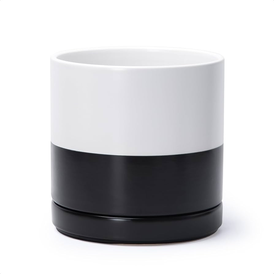 D'vine Dev 8.2 Inch Layered Monochrome Black and White Ceramic Planter Pot with Drainage Hole and... | Amazon (US)