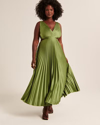 Satin Pleated Cutout Maxi Dress | Abercrombie & Fitch (US)