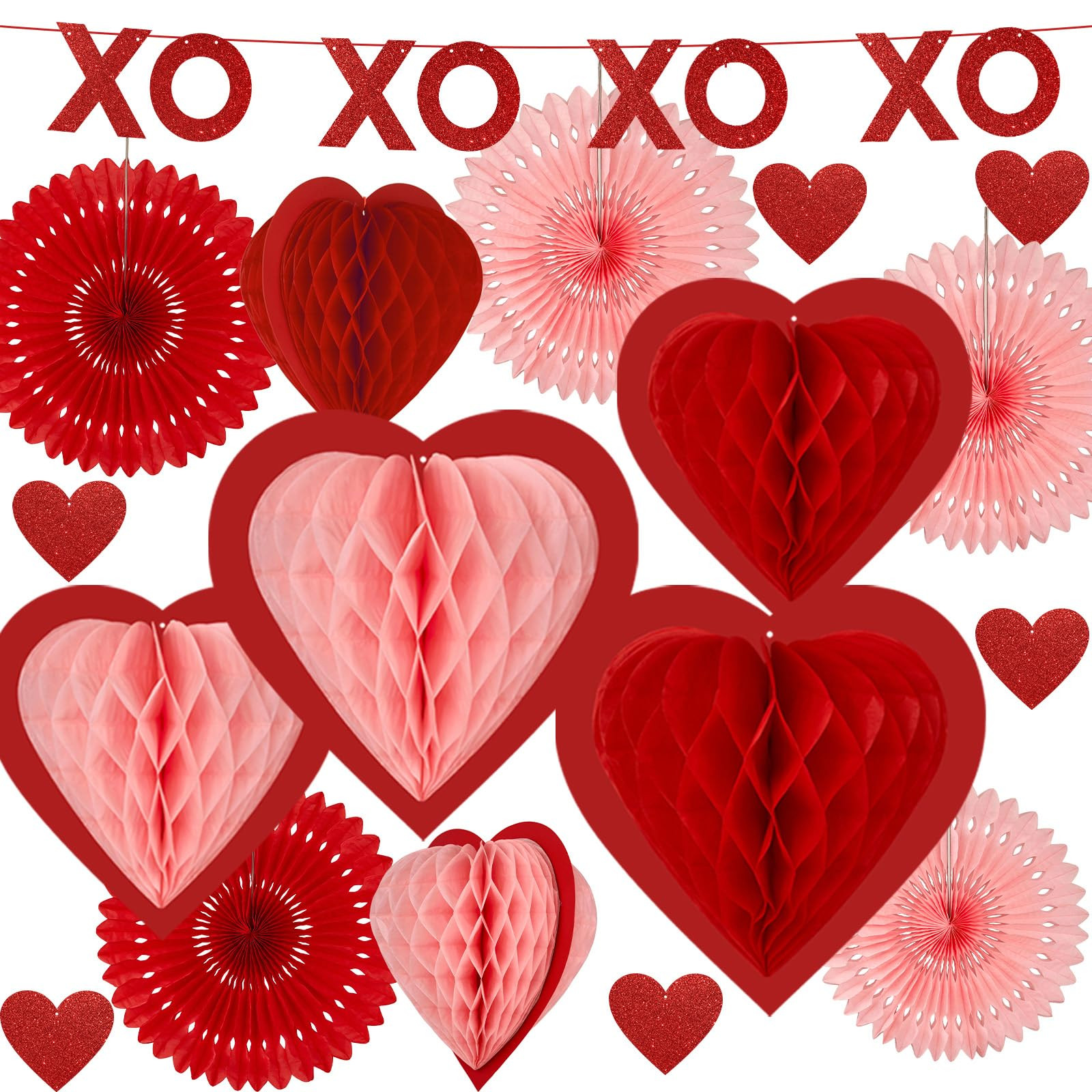 18Pcs Blush Pink Red Valentine's Day Party Decoration Pom Pom, Love Heart Tissue Paper Honeycombs... | Amazon (US)