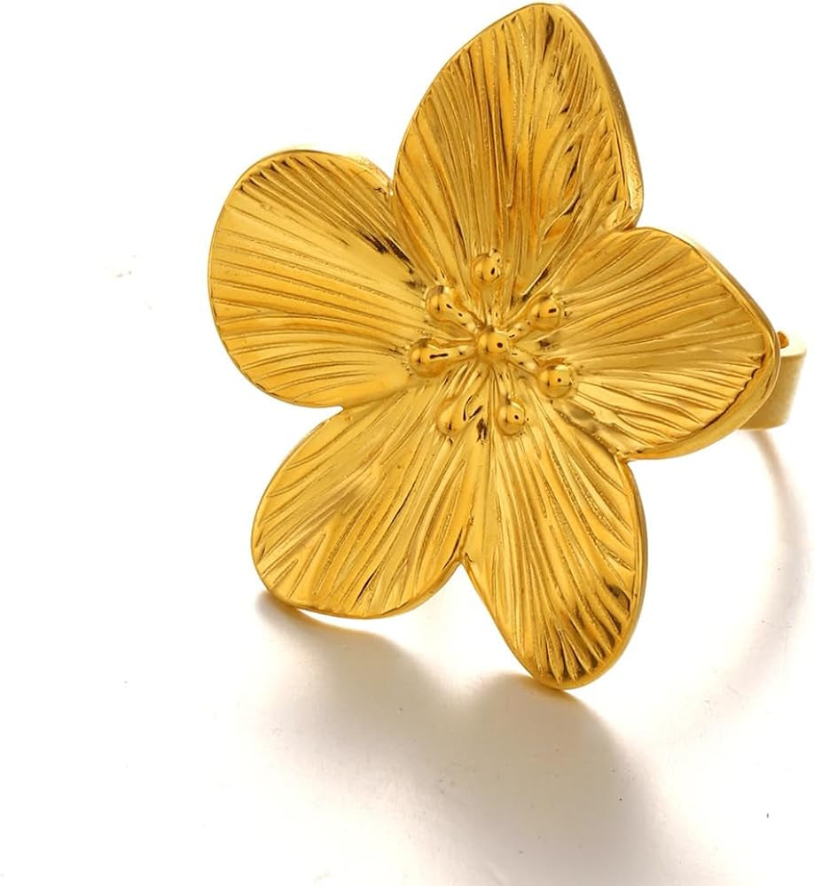 Gold Flower Ring for Women Trendy Silver Flower Ring Chunky Adjustable Flower Rings Minimalist Fl... | Amazon (US)