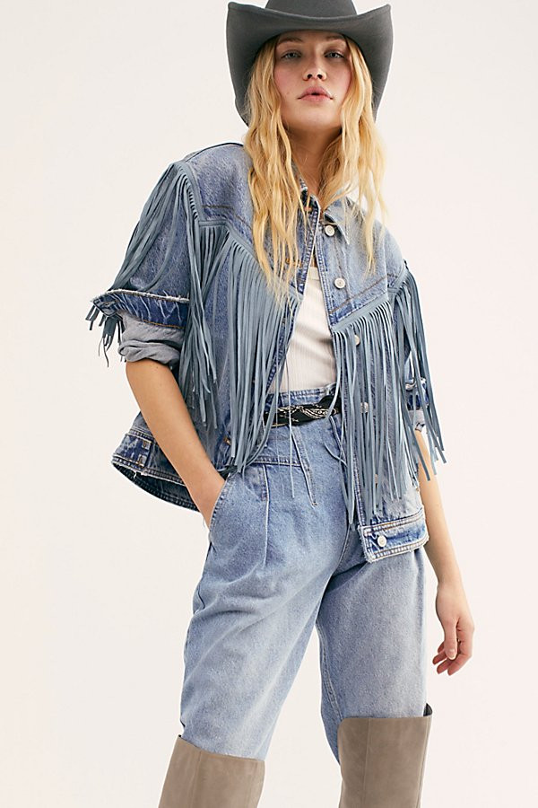 After Hours Fringe Denim Jacket by Free People, Indigo, XS | Free People (Global - UK&FR Excluded)