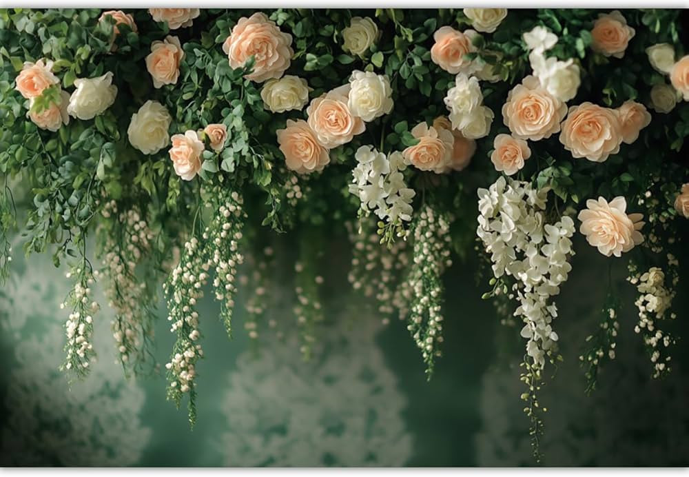 7X5FT Greenery Flower Wall Backdrop, Spring Pink Rose Floral Photography Background, Happy Birthd... | Amazon (US)