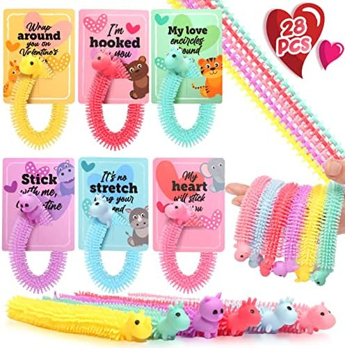 Valentines Cards with Stretchy String Toy Set, Sensory Stress Relief Fidget Toys for Kids, Valent... | Amazon (US)