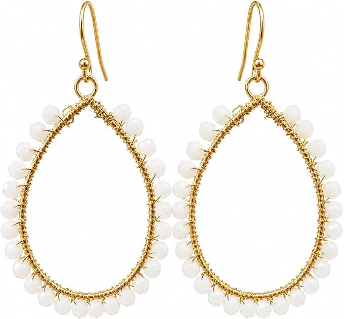 Bohemian Teardrop Dangle Earrings in Multiple Colors, Golden Wire Wrapped Hollow Sparkly Crystal ... | Amazon (CA)