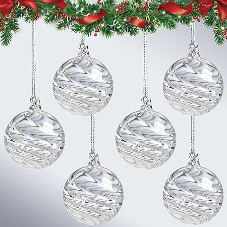 6PCS 3.15-Inch Hand-Blown Glass Hanging Christmas Tree Ornaments – Clear Glass Balls for Holida... | Amazon (US)