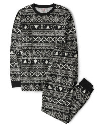 Unisex Adult Matching Family Candy Cane Fairisle Cotton Pajamas - black | The Children's Place