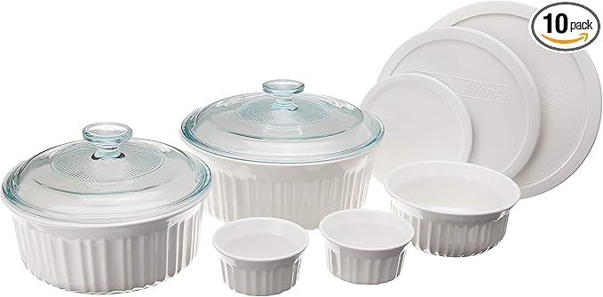 CorningWare French White 10-Pc Ceramic Bakeware Set with Lids, Chip and Crack Resistant Stoneware... | Amazon (US)