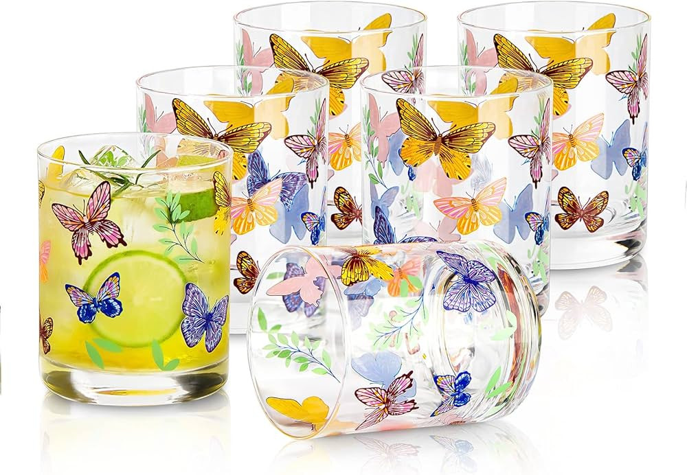 Floral Double Old Fashioned Glass Set of 6 (DOF) Drinking Glasses 13.5oz Made From Premium Borosi... | Amazon (US)
