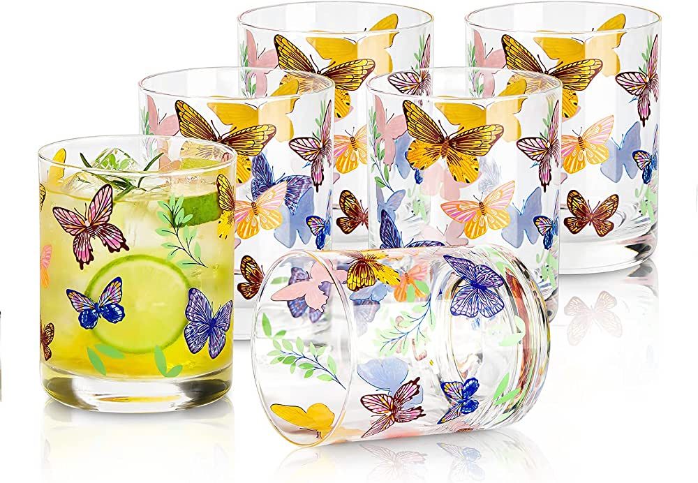 Floral Double Old Fashioned Glass Set of 6 (DOF) Drinking Glasses 13.5oz Made From Premium Borosi... | Amazon (US)
