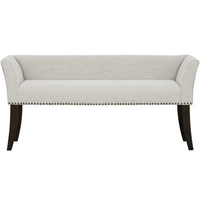 Elegant Cream Upholstered Bench With Nail Heads, Piping And Solid Wood Frame, For Multiple Spaces High - Capacity Legs, Rooms | Wayfair North America