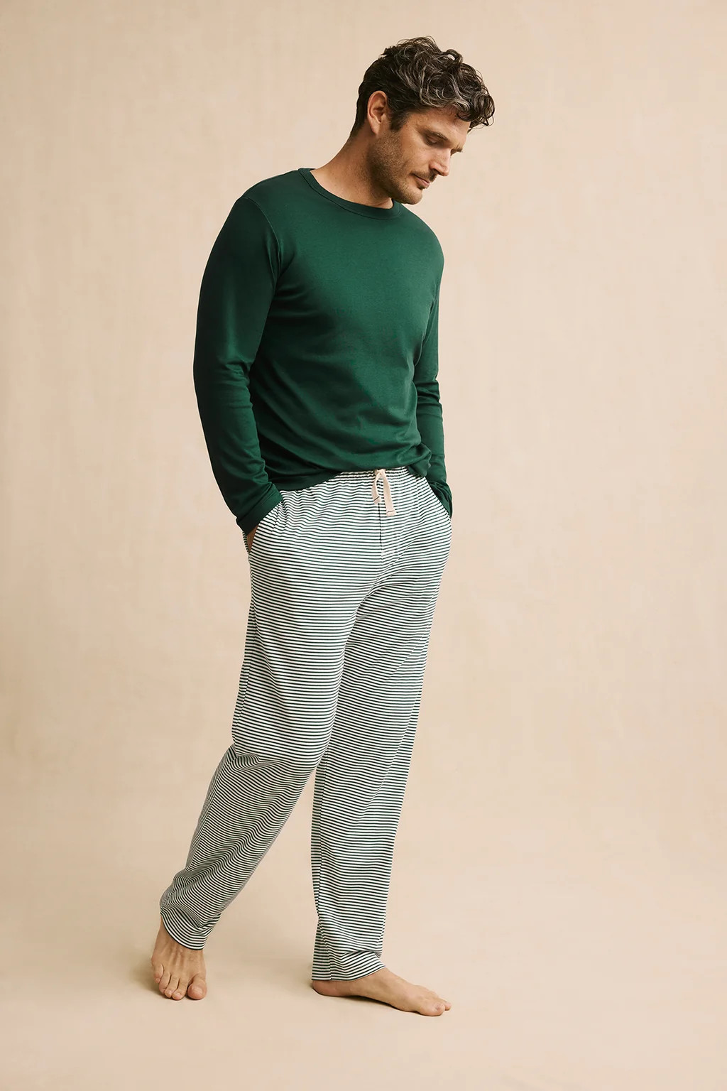 Men's Pima Sleep Long-Long Set in Conifer Bar Stripe | Lake Pajamas