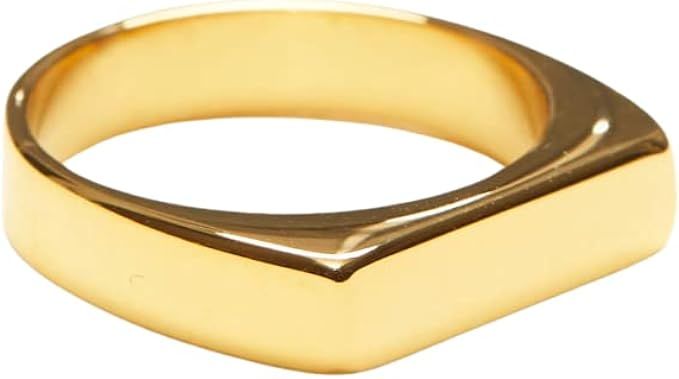 Shapes Studio 18K Gold Plated Titanium Narrow Bar Signet Ring, Gold Band Ring, Stackable Ring, Mi... | Amazon (US)