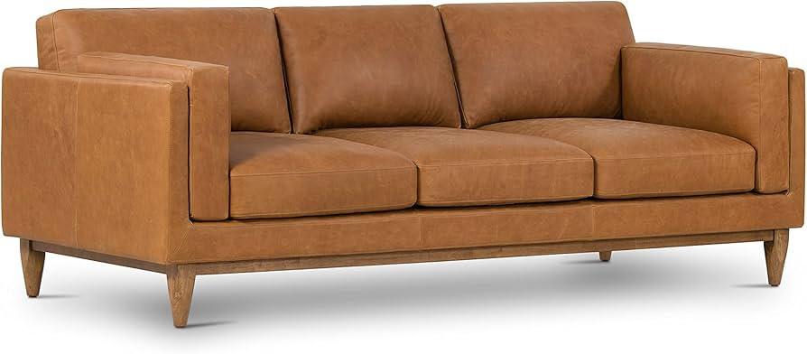 POLY & BARK Mara 91" Sofa in Full-Grain Pure-Aniline Italian Tanned Leather in Saddle Tan | Amazon (US)