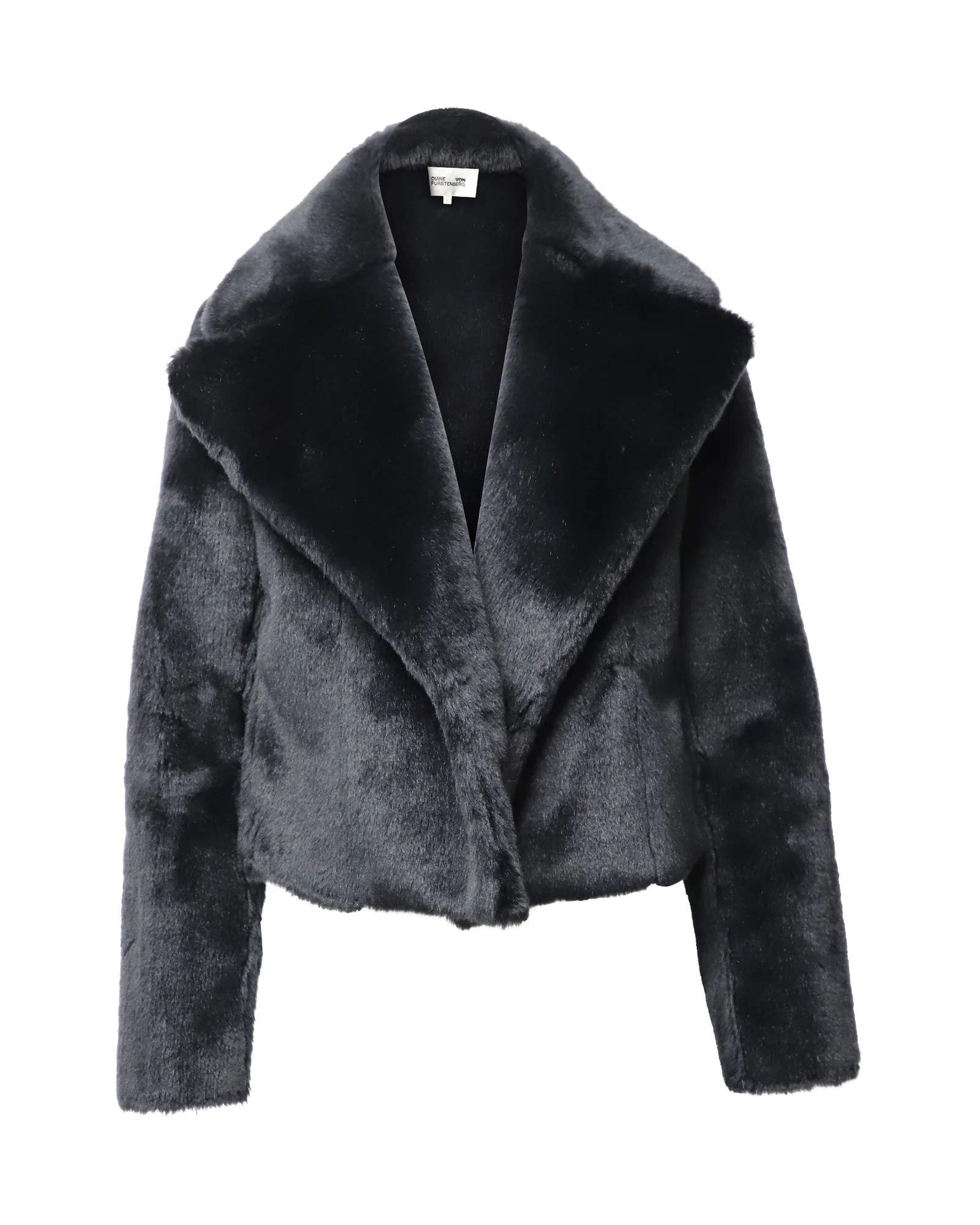 Diane Von Furstenberg Faux Fur Cropped Jacket in Black Acrylic | Shop Simon