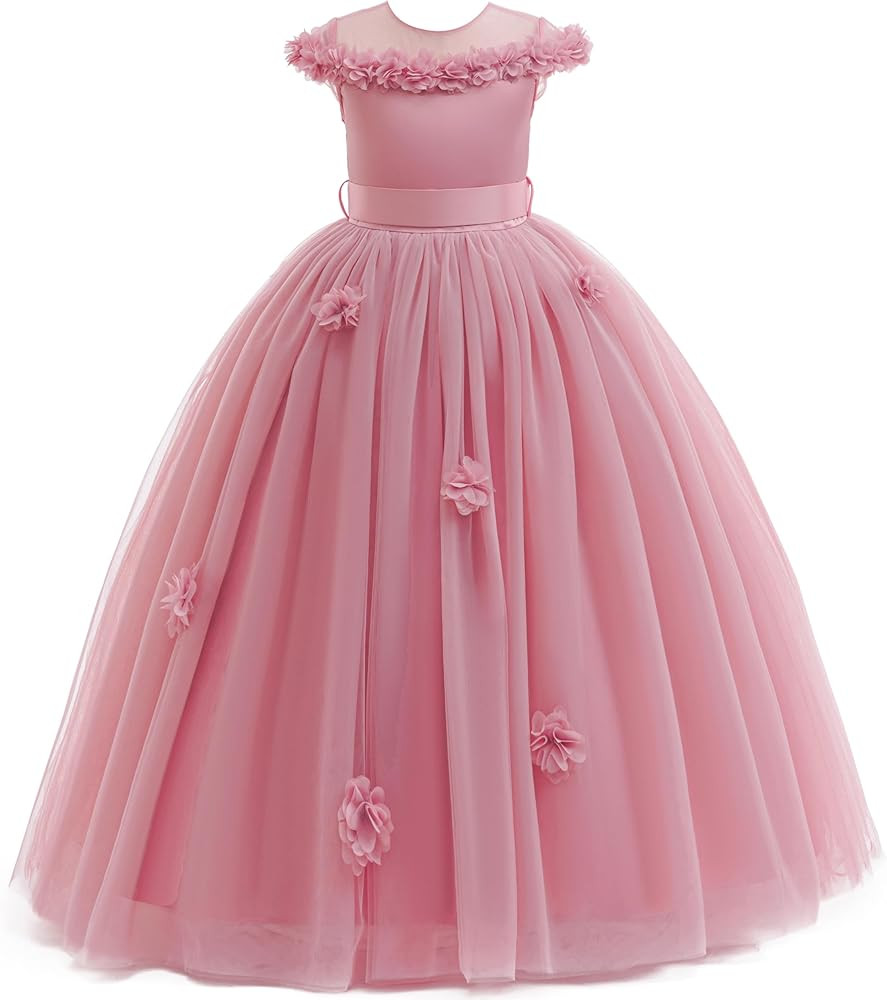 Flower Girls Formal Tulle Dress Princess Pageant Birthday Party Wedding Bridesmaid Ball Gown Long... | Amazon (US)