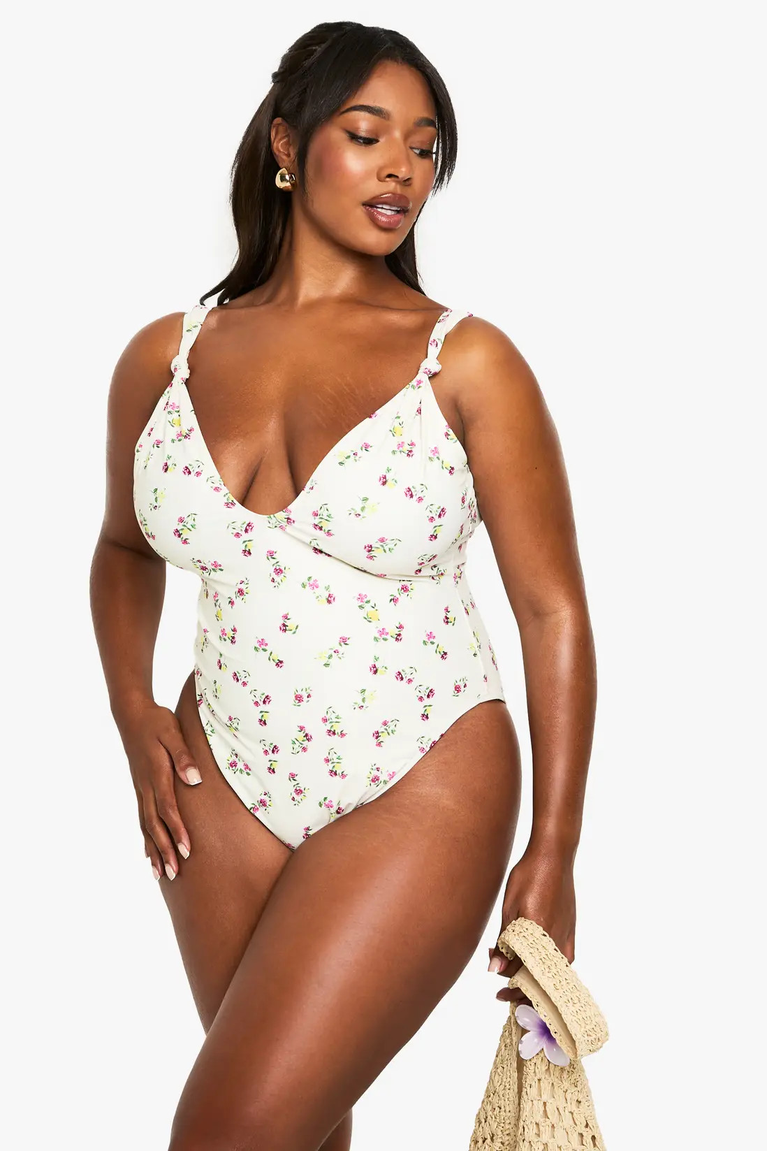 Cream Plus Printed Knotted Swimsuit | Boohoo USA | boohoo (US & Canada)