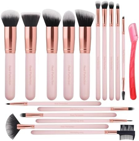 Real Perfection Makeup Brush Set 16 Pcs with 1 Eyebrow Razor Premium Synthetic Foundation Powder ... | Amazon (US)