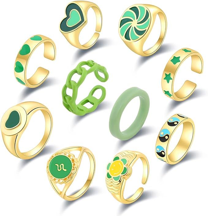 AIDSOTOU 20 Pcs Resin Rings Acrylic Cute Trendy Rings Colorful Rhinestone Rings Jewelry Plastic R... | Amazon (US)