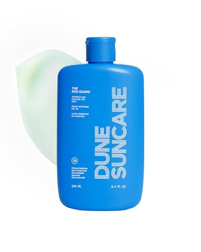 DUNE SUNCARE The Bod Guard - Clear Invisible Gel Body Sunscreen - Broad Spectrum Reef Safe SPF 30 Protection, 72 Hour Hydration, 40 Mins. Water Resistant, Non-Greasy, Great for Oily Skin (8.4 Fl Oz) | Amazon (US)