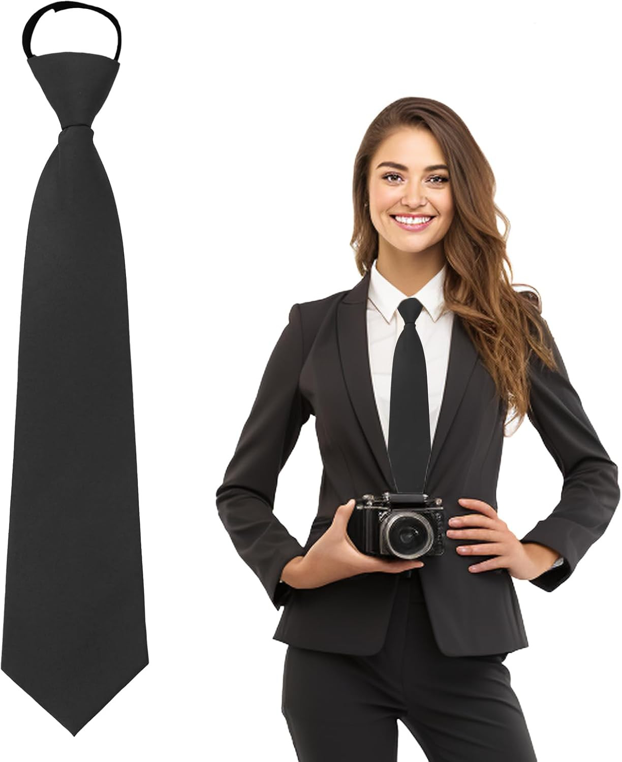 Ties for Women, School Ties for Girls, Adjustable Black/Red Pre-tied Zipper Tie for Uniforms, 14" x 3.15" | Amazon (US)