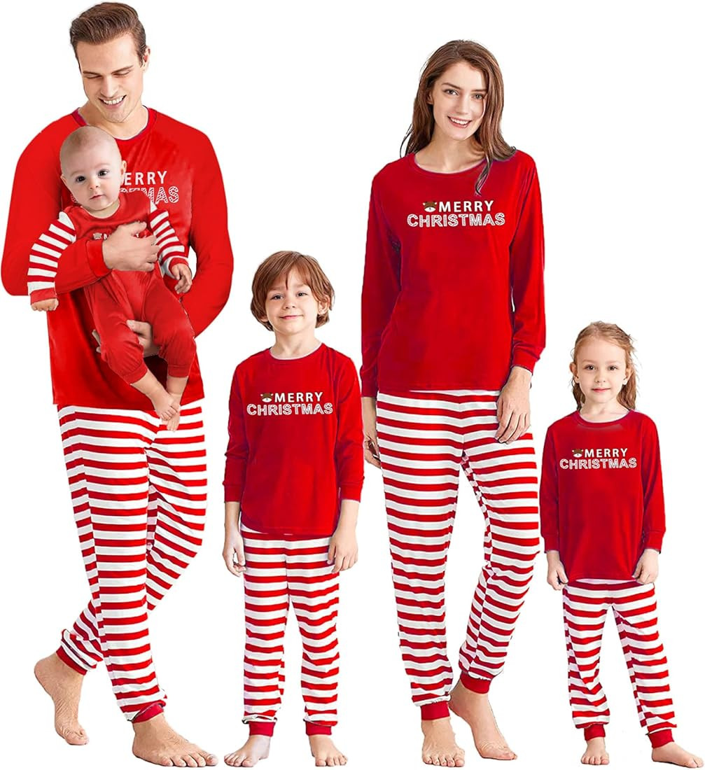 Christmas Pajamas for Family Christmas Pjs Matching Sets Merry Christmas Printed Tops Pants Set F... | Amazon (US)