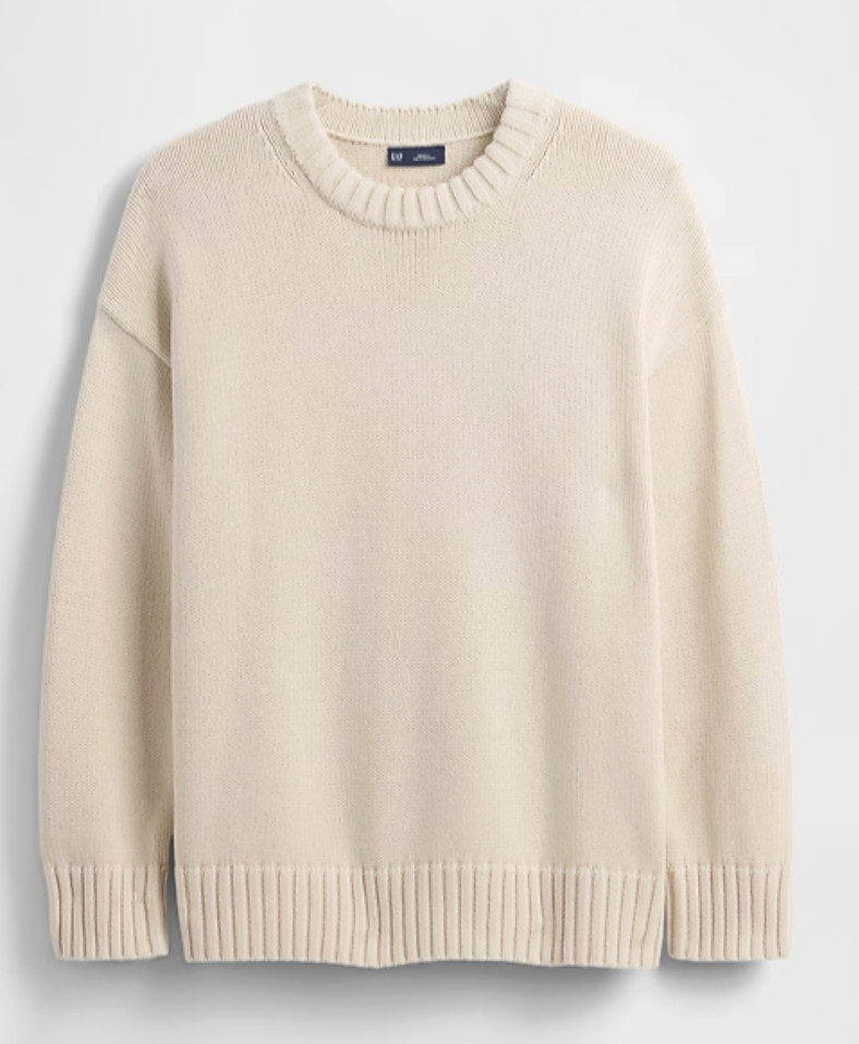 just grabbed on sale in an XS. perfectly oversized and comfortable. perfect for this fall/winter. 

gap, gap sale, on sale, sale alert, crewneck sweater, women's sweaters, neutral sweater  

 #LTKGiftGuide #LTKSaleAlert #LTKStyleTip