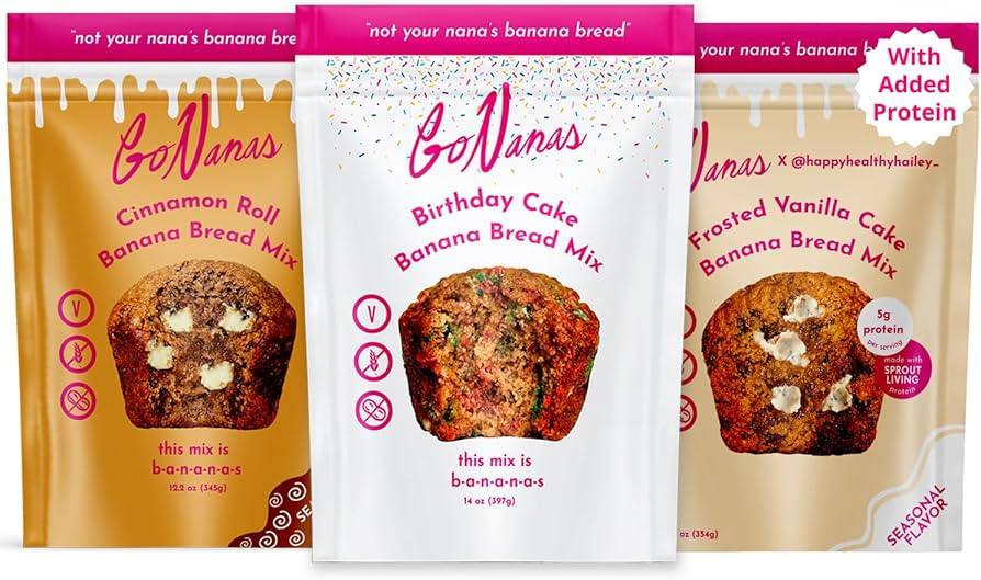 GoNanas Banana Bread Mix - Bundle of 3 Flavors. Vegan, Gluten Free Healthy Snacks. Oat Flour Bana... | Amazon (US)