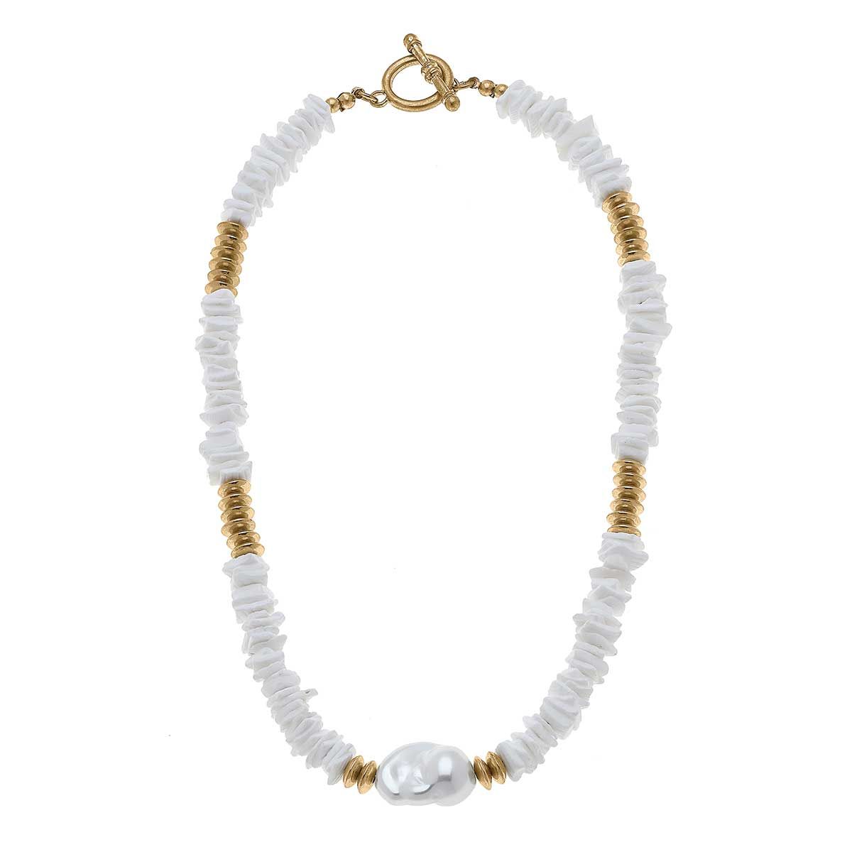 Suri Beaded Shell & Pearl T-Bar Necklace in Ivory | CANVAS