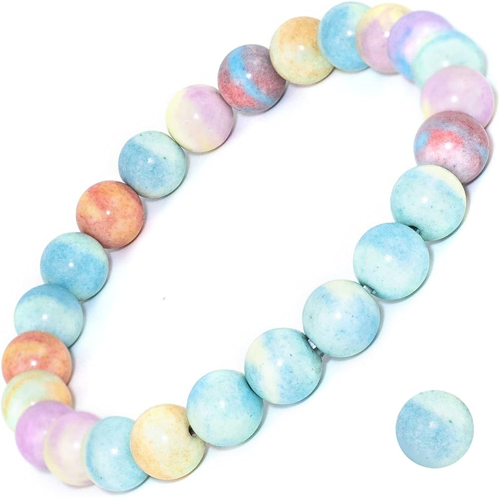 DAZCOLO Natural Gemstone Bracelet 7.5 In Stretch Gems Stones 8mm (0.31") Round | Beads Healing Cr... | Amazon (US)