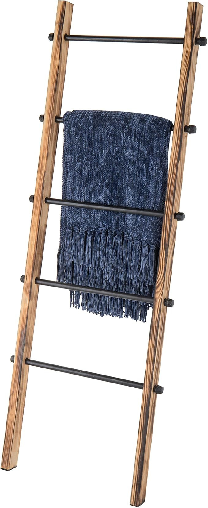 MyGift 5-ft Urban Rustic Wall-Leaning Burnt Wood & Metal Quilt Blanket and Towel Storage Ladder S... | Amazon (US)