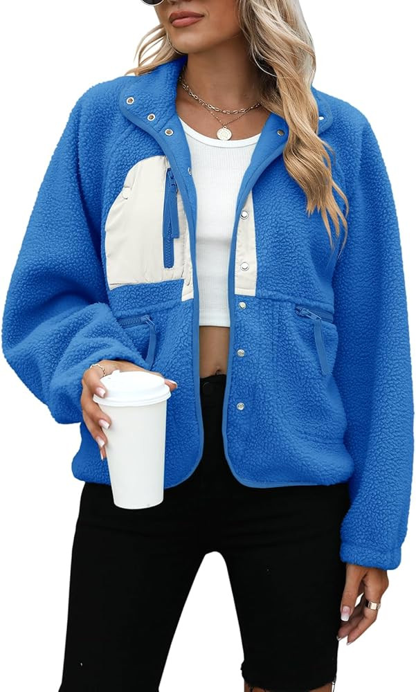 Yanekop Womens Fleece Jacket Fuzzy Long Sleeve Short Winter Coats Button Down Sherpa Jacket Outer... | Amazon (US)
